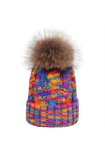 Gorro Beanie Mix-Knit Pom-Pom en amarillo