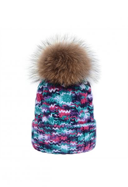 Gorro Beanie Mix-Knit Pom-Pom en azul