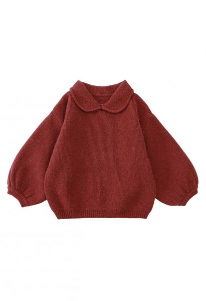 Suéter con mangas abullonadas y cuello de muñeca en rojo para niños