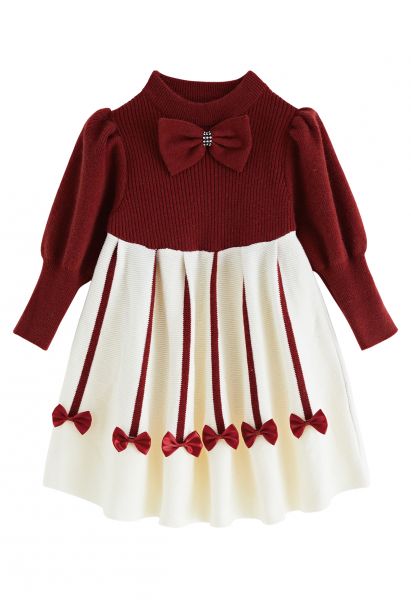 Vestido de punto con lazo rojo dulce para niños