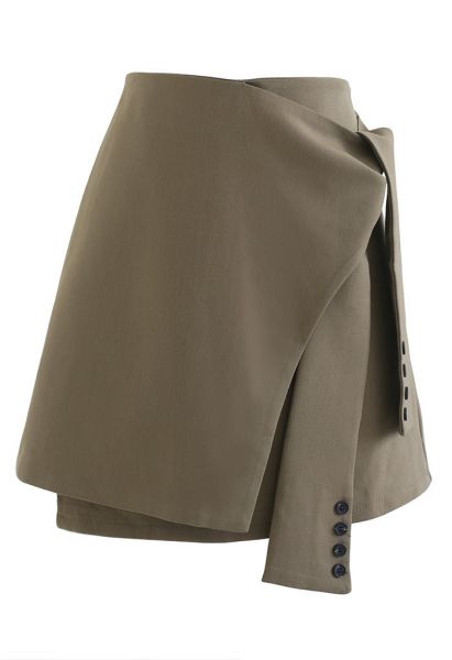 Minifalda con solapa en la cintura y lazo en caqui