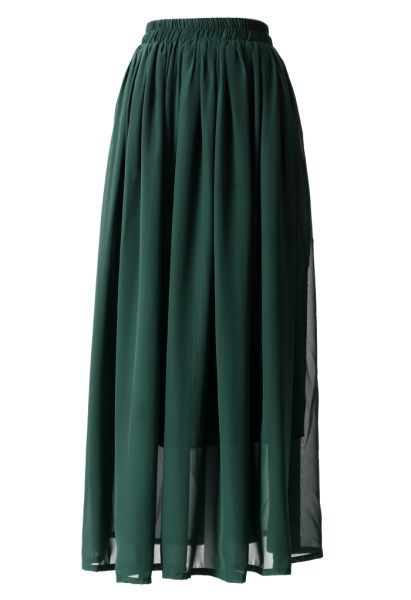 Maxi Falda Verde Oscuro con Pliegues