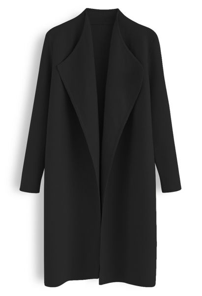 Elegante abrigo de punto con parte delantera abierta en negro