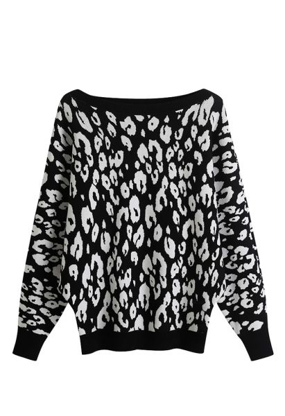 JERSEY CON MANGAS DE MURCIÉLAGO EN JACQUARD DE LEOPARDO EN NEGRO