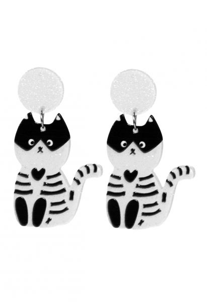 Pendientes colgantes de acrílico con diseño de gato esqueleto