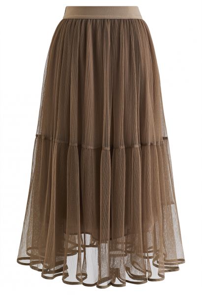 Falda midi de tul de malla plisada Fairy en marrón