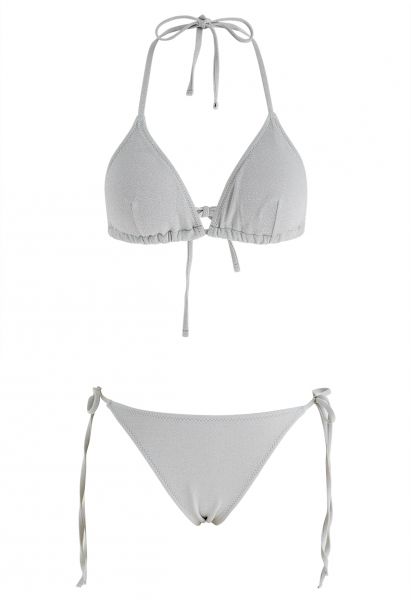 Deslumbrante conjunto de bikini con cordón metálico en gris