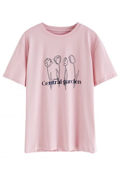 Camiseta con cuello redondo de Central Garden en rosa
