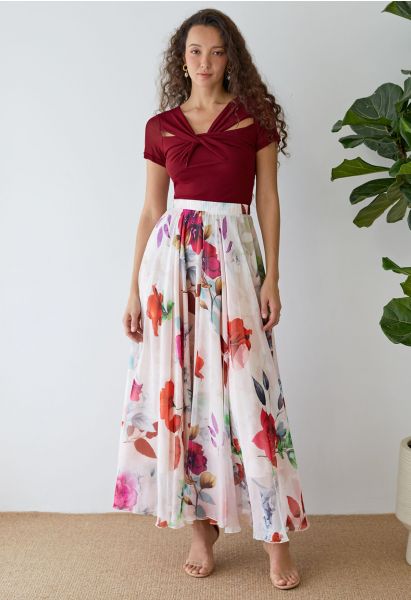 Falda larga de gasa con estampado de rosas de Best Blooms en rubor