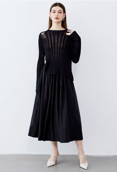 Falda larga transpirable suave de una línea en negro