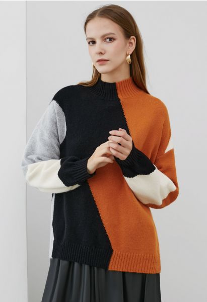 Suéter de punto con bloques de color caprichoso