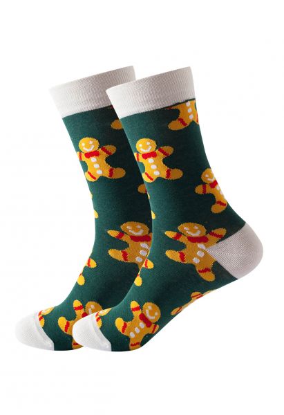 Calcetines navideños de jacquard con vibración en esmeralda