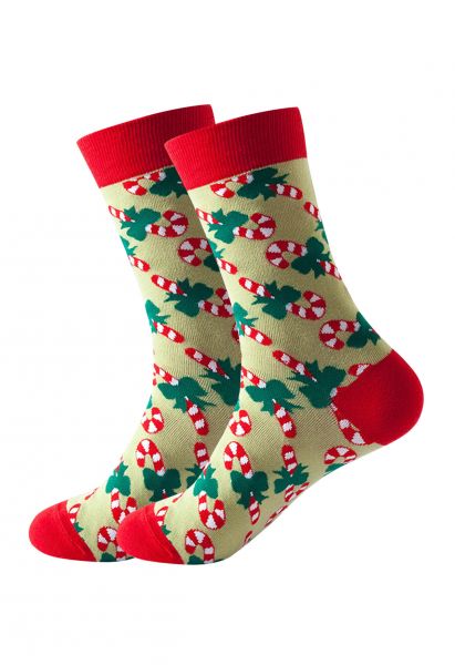 Calcetines navideños de jacquard con vibración en verde guisante