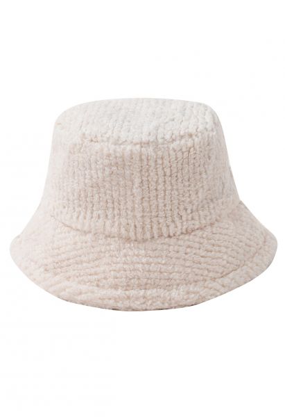 Sombrero de pescador borroso de color liso en color crema