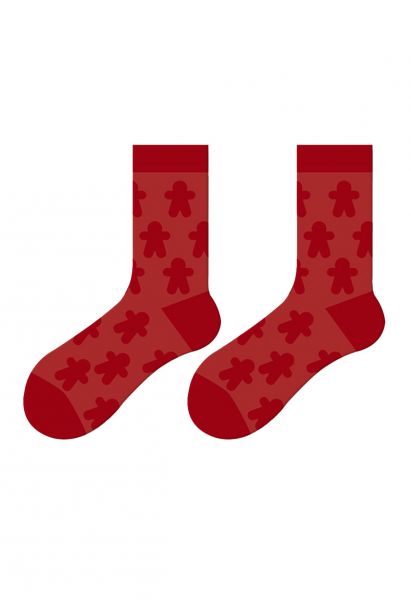 Calcetines de media pantorrilla con relieve navideño en rojo