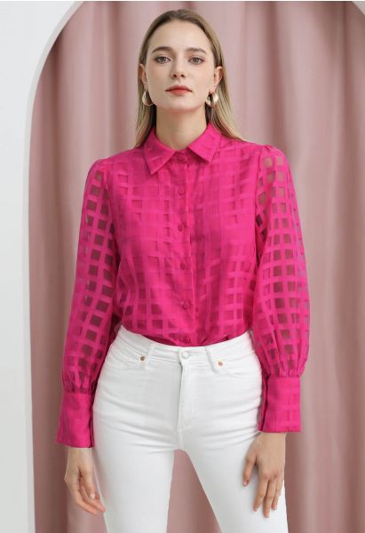 Camisa con botones y estampado de cuadros en rosa fuerte