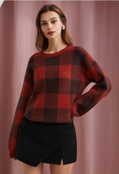 Suéter de punto con estampado de cuadros Vogue