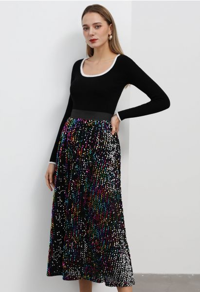 Falda larga de terciopelo con lentejuelas de colores