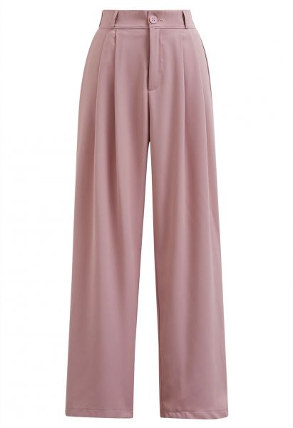 Pantalones de pierna recta con pliegues simples en rosa