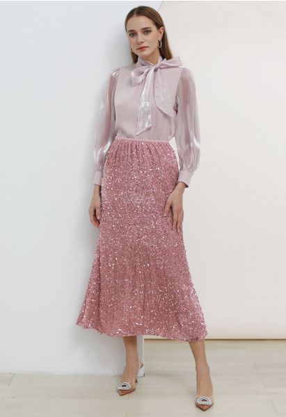 Falda larga de terciopelo con lentejuelas Dazzling Dream en rosa polvoriento