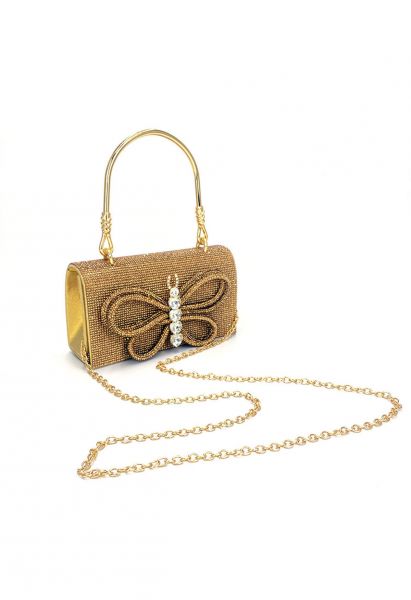 Bolso de mano Lavish Butterfly con diamantes de imitación en dorado