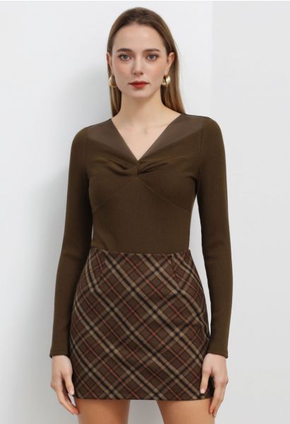 Minifalda Bud de tartán moderno en marrón