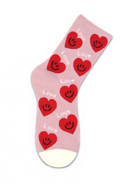 Calcetines de algodón con corazón rojo sonriente