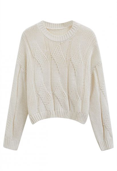 Suéter de punto trenzado Casual Elegance en color crema