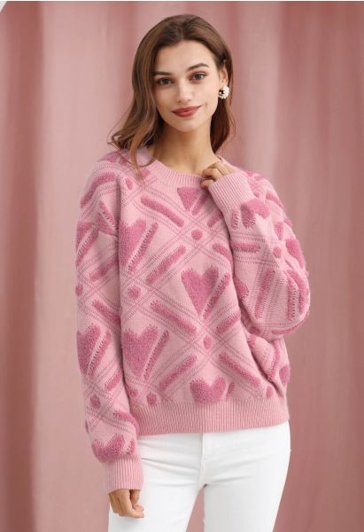 Suéter de punto rosa con corazón difuso de Blushing Love