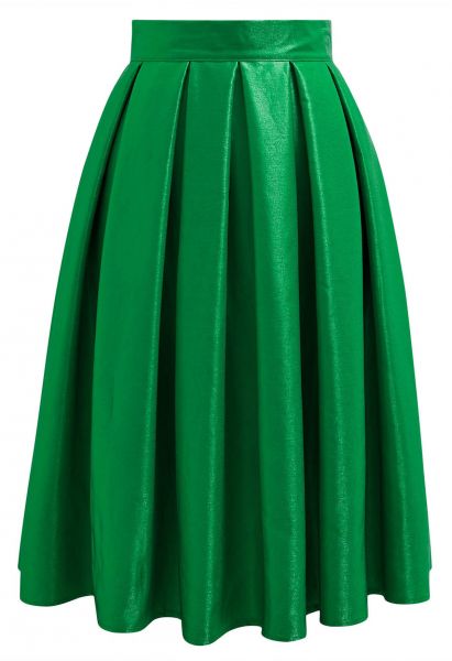 Falda midi plisada brillante en verde