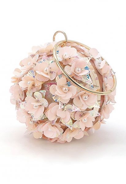 Exquisito bolso de mano con bola de flores en rosa