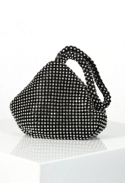 Mini bolso de mano con diamantes de imitación en negro
