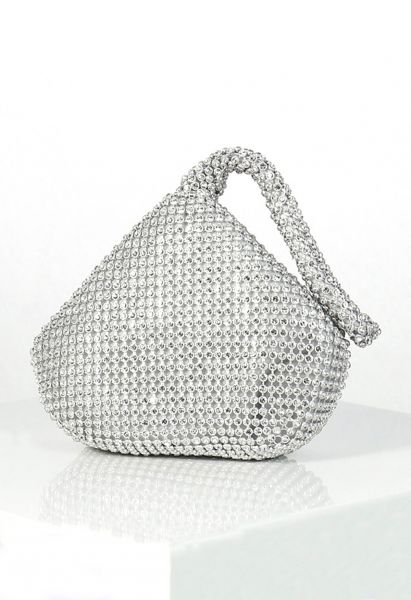 Mini bolso de mano completo con diamantes de imitación en plata