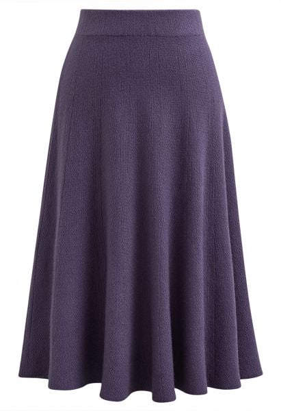 Falda midi de punto con dobladillo acampanado de punto texturizado en morado