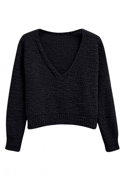 Suéter de punto cómodo con cuello en V en negro