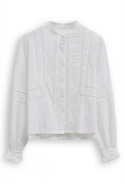 Camisa con botones y pinzas bordadas Floret en blanco