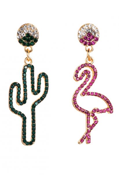 Pendientes de diamantes de imitación de cactus y flamencos