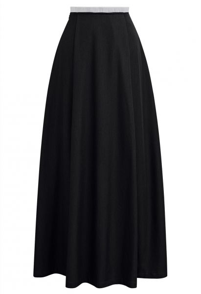 Falda larga con cinturilla plisada en contraste en negro