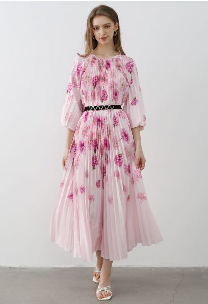 Vestido largo plisado en color acuarela de Blossoming Day en rosa