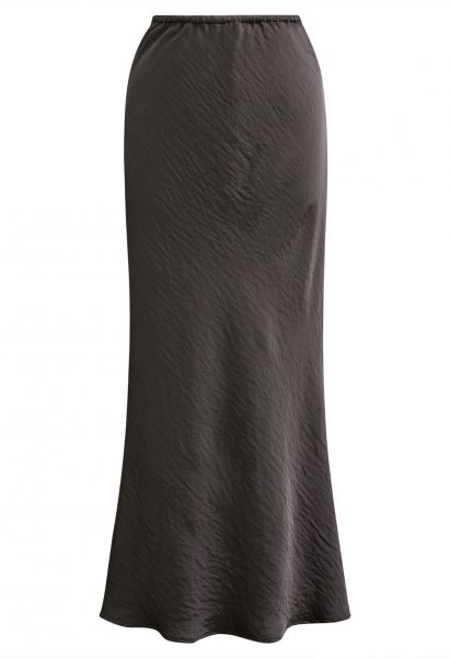 Falda larga de satén texturizado con cordón en humo