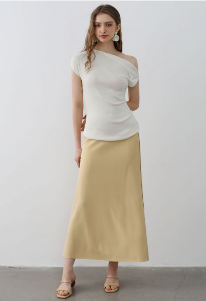 Falda larga elegante con cintura elástica en amarillo claro