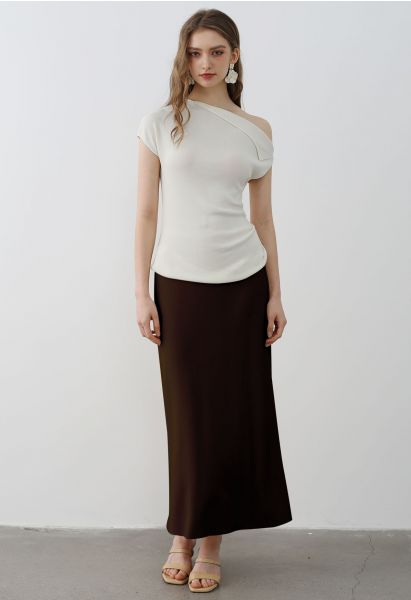 Falda larga elegante con cintura elástica en marrón