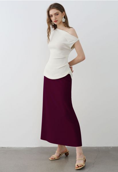 Falda larga elegante con cintura elástica en color ciruela
