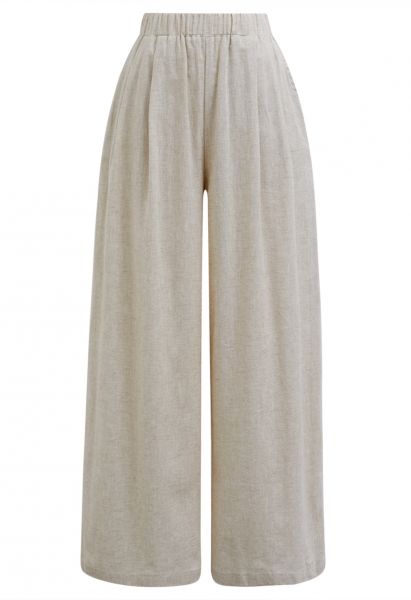 Pantalones anchos de mezcla de lino con bolsillo lateral en lino