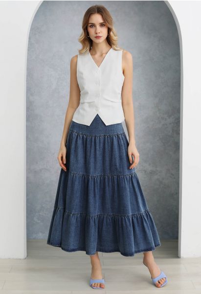 Falda larga de mezclilla azul elegante informal