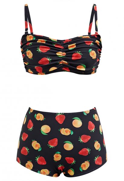 Conjunto de bikini con estampado de frutas en negro