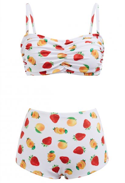 Conjunto de bikini con estampado de frutas en blanco