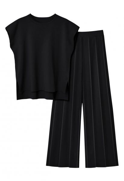 Conjunto de top sin mangas y pantalones rectos Daily Comfort en negro