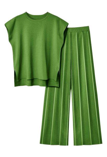 Conjunto de top sin mangas y pantalones rectos Daily Comfort en verde musgo