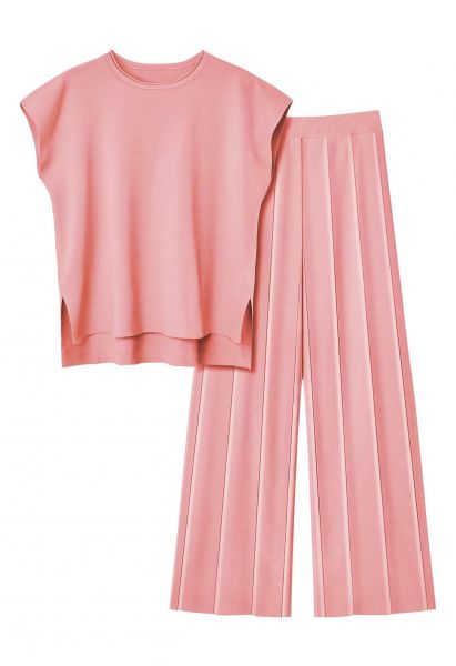 Conjunto de top sin mangas y pantalones rectos Daily Comfort en rosa intenso